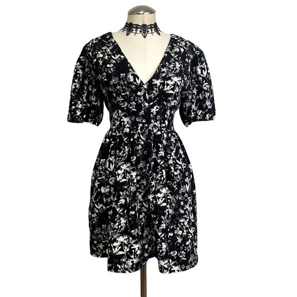 Distubia Floral Print Puff Sleeve Gothic Emo Alt Midi Dress - Picture 1 of 12
